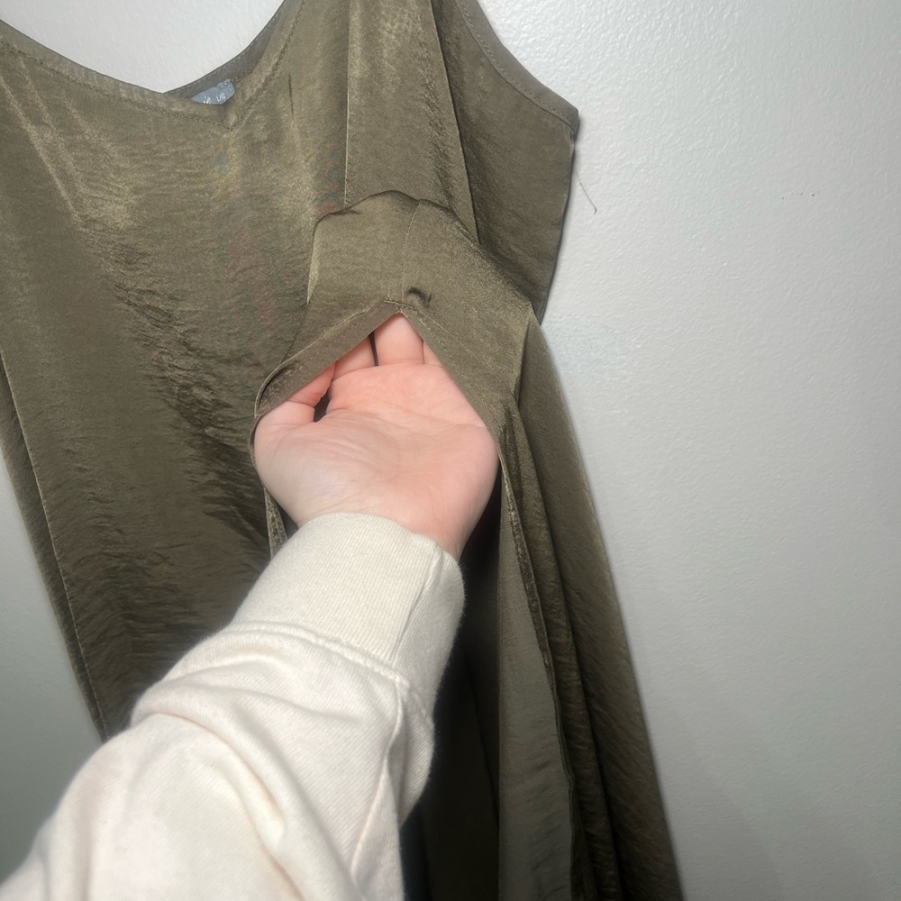 Aerie Olive Satin Slip Dress - Picture 5 of 6